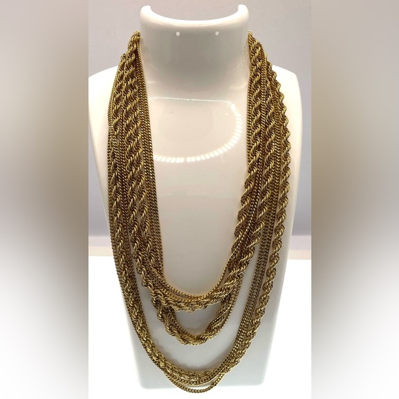 Vintage Signed Monet 54” Long Gold Tone Multi Strand Necklace Layering - Picture 1 of 9
